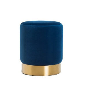 Navy Blue Single Round Ottoman | Velvet