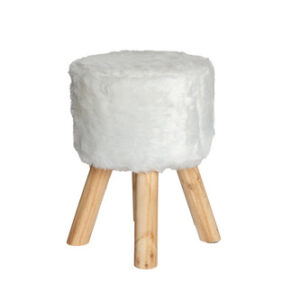 White Round Ottoman Fur